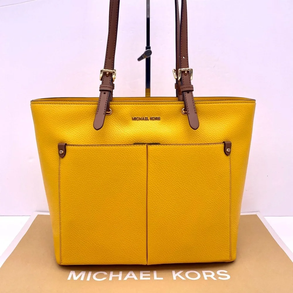 Michael Kors Jet Set Travel Front Double Pocket Shoulder Tote Bag Yellow/Brown